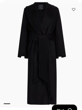 Wool Black Long Belted Robe Coat